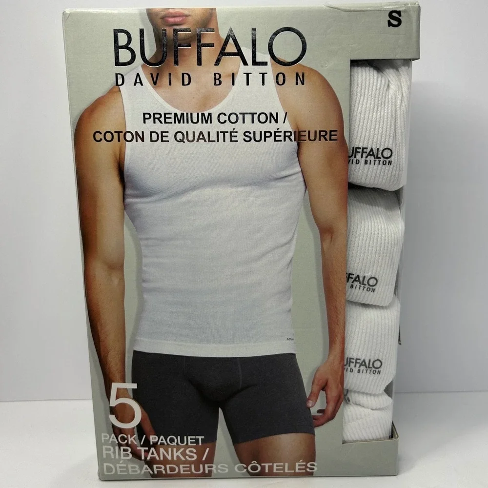Buffalo David Bitton Mens 5 Pack Rib Tanks White Premium Cotton Shirt Small New